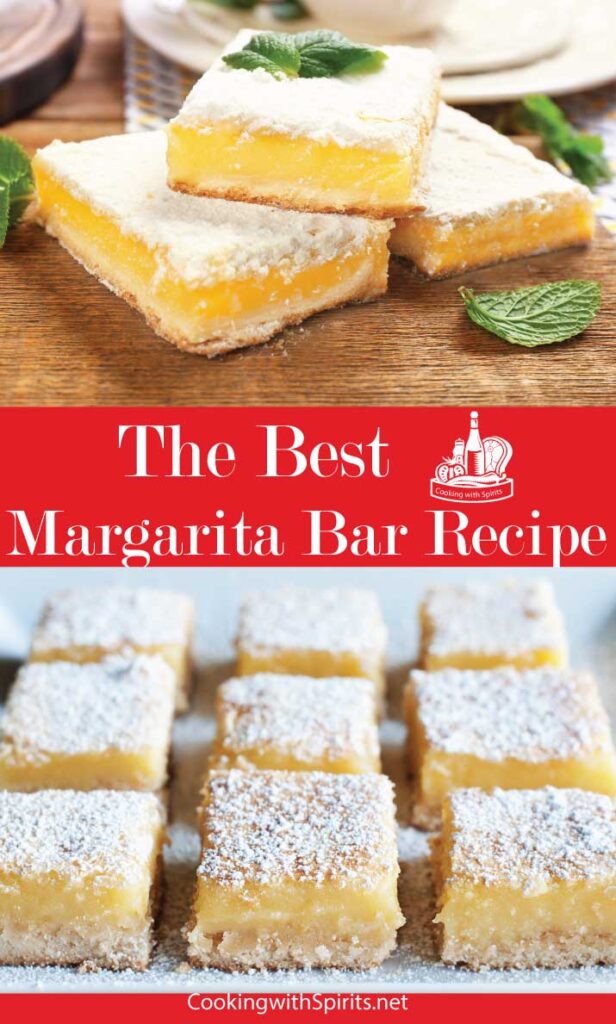Margarita Bars are like a lemon bar but with a margarita filling: lime juice and tequila make a gooey margarita in bar form on a graham cracker crust!